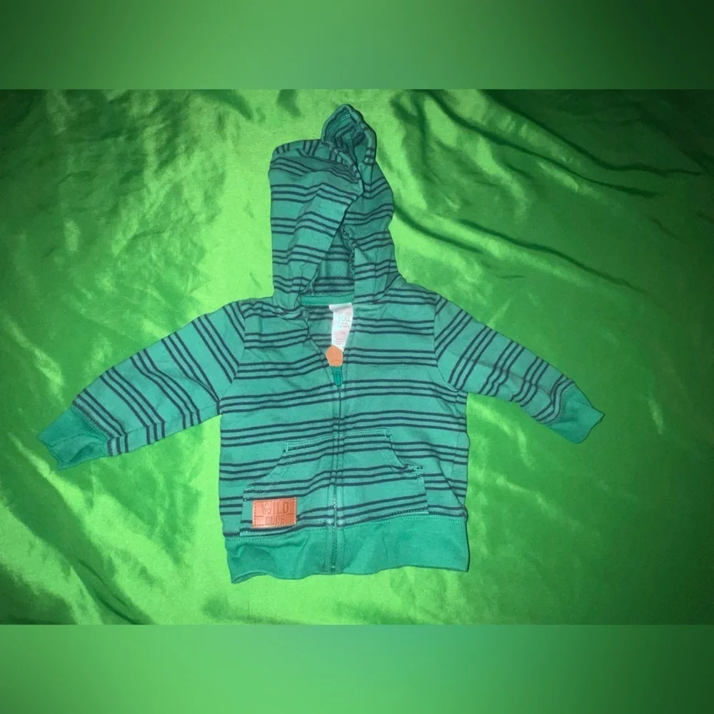 Carter's Green Striped Kids Hoodie size 3 Months